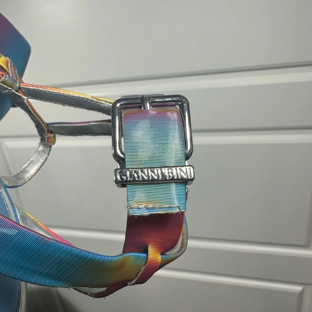 Gianni Bini Rainbow Iridescent Strappy Block Heel Sandals Size 5 - Picture 8 of 8